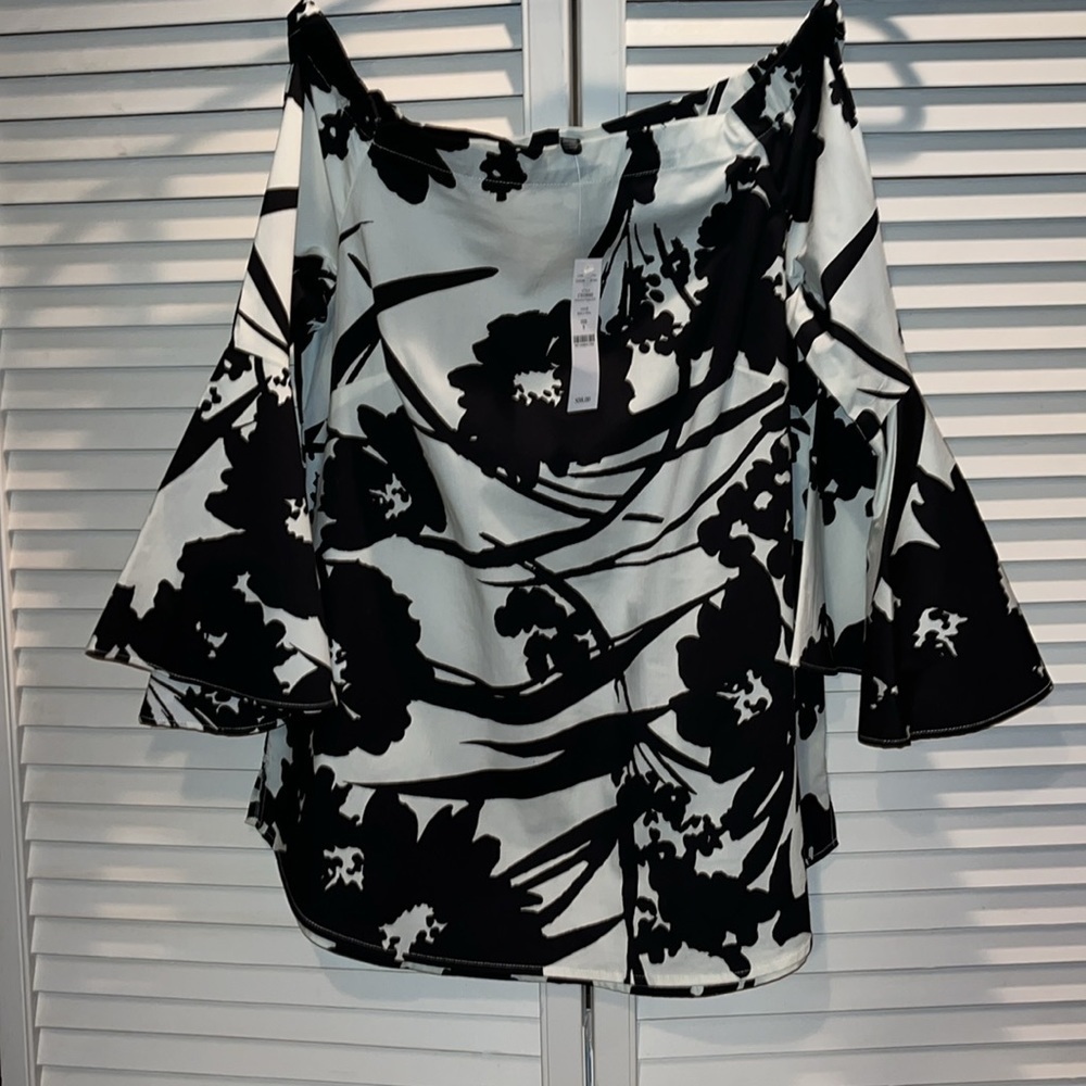 NWT White House Black Market black/white off shoulder top women’s size S - Picture 6 of 10